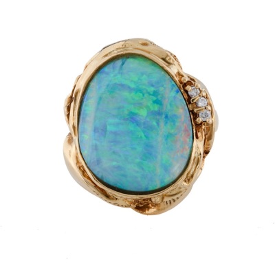 9.12ct Boulder Opal & Diamond Ring