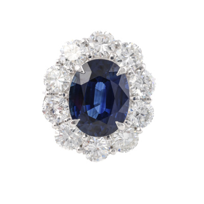 4.10ct Madagascar Sapphire & Diamond Ring AIGS
