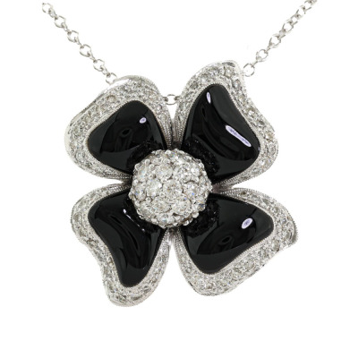 5.85ct Onyx & 1.60ct Diamond Flower Pendant