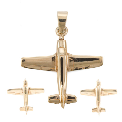 9ct Gold Aeroplane Pendant & Earring Set 6.2g