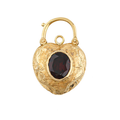 Garnet Heart Padlock Pendant 18ct Gold 15.5g