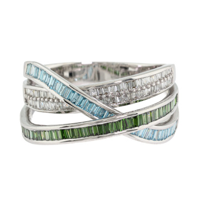 Peridot, Aquamarine & Diamond Ring 18ct White Gold