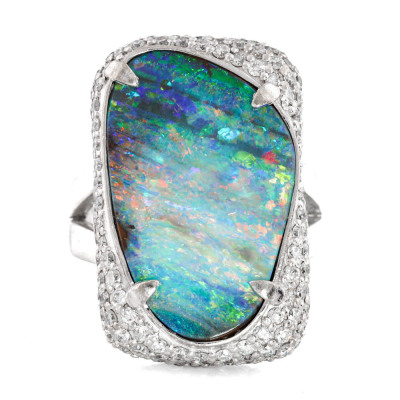 12.32ct Boulder Opal & Diamond Ring 18ct Gold