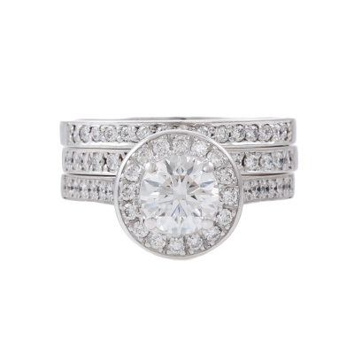 Diamond Halo Ring & 2 Eternity Rings Set