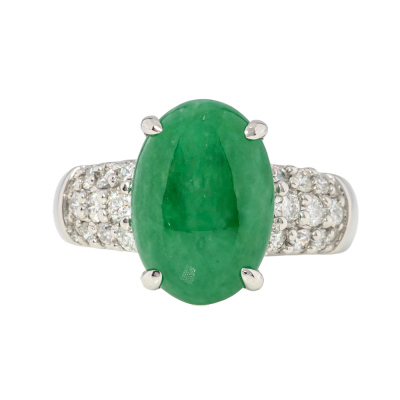 5.54ct Green Jade & Diamond Ring