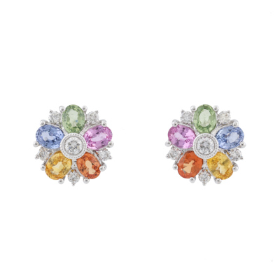 2.30ct Multicolour Sapphire and Diamond Earrings