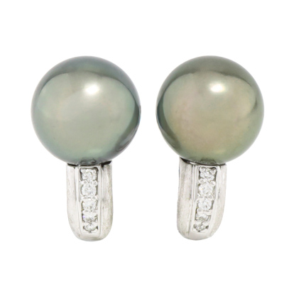 11.6mm Tahitian Pearl & Diamond Earrings