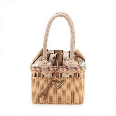Prada Mini Wicker & Canvas Tote