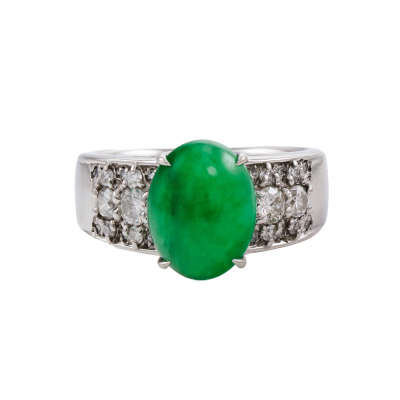 3.59ct Green Jade & Diamond Ring