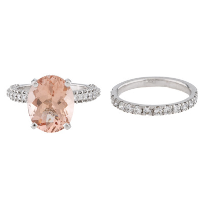 4.10ct Morganite & Diamond Ring & Eternity Ring Set