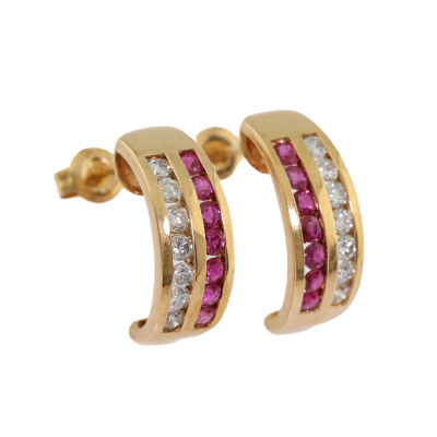 Ruby & Diamond Earrings 18ct Yellow Gold