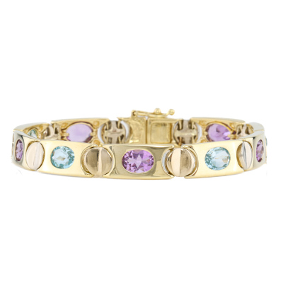 Topaz and Amethyst Bracelet 14ct Yellow Gold 29.3g