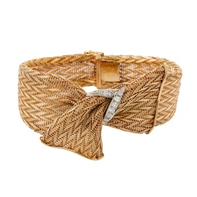 18ct Gold & Diamond Bow Bracelet 48.1g
