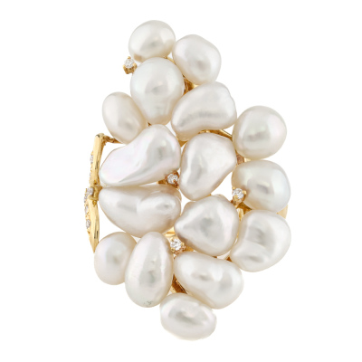 Keshi Pearl & Diamond Ring