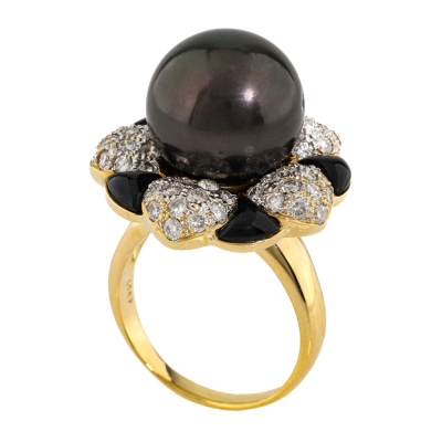14.4mm Tahitian Pearl & Diamond Ring
