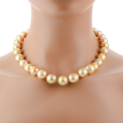 14.8-12.5mm Golden South Sea Pearl Strand Necklace
