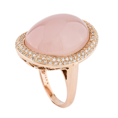 32.75ct Rose Quartz & Diamond Ring