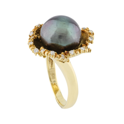 12.3mm Tahitian Pearl & Diamond Ring