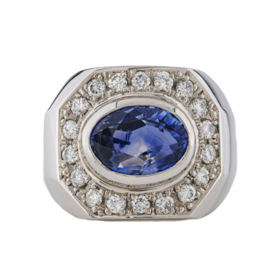 4.22ct Unheated Sri Lanka Sapphire Mens Ring GIA