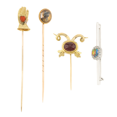 Set of 3 Stick Pins & Opal Pin Brooch
