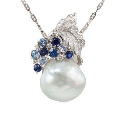 Baroque Pearl, Sapphire & Diamond Pendant