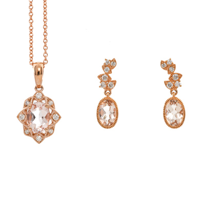 Morganite & Diamond Pendant & Earring Set