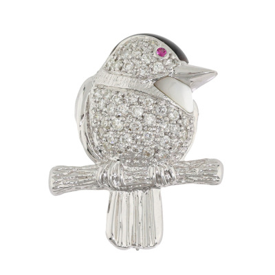 0.02ct Ruby & 0.90ct Diamond Bird Brooch