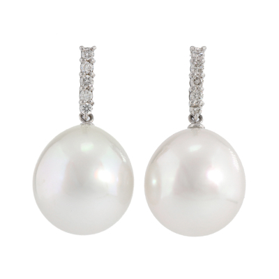 13.0mm South Sea Pearl & Diamond Earrings