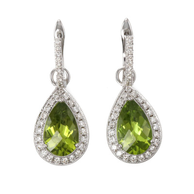 3.78ct Peridot and Diamond Earrings