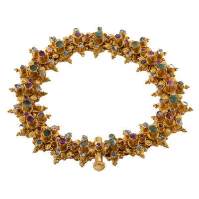 Vintage Ruby, Emerald & Diamond Bracelet, 22ct 28.7g