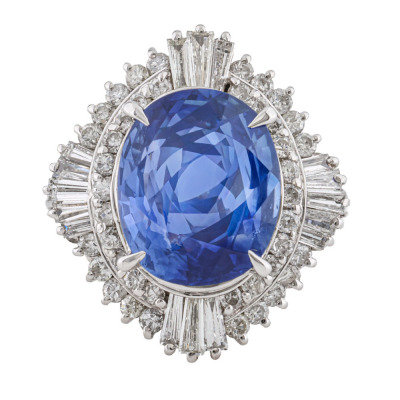 4.16ct Sri Lankan Sapphire & Diamond Ring GRS