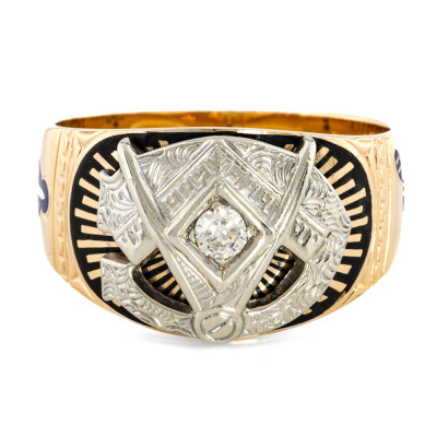 Diamond Masonic Mens Ring 14ct Gold 10.3g