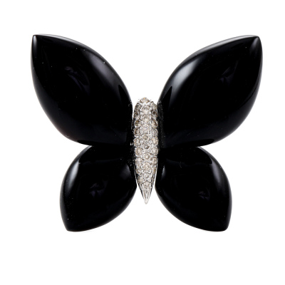 Onyx & Diamond Butterfly 18ct Gold Ring