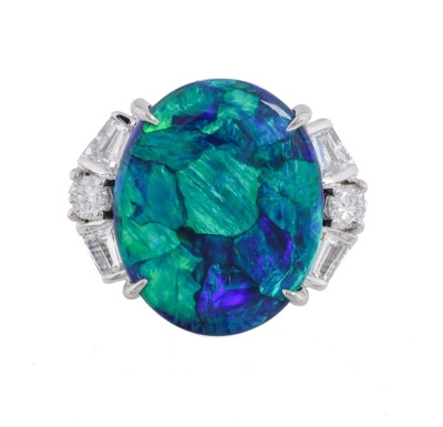 7.35ct Black Opal & Diamond Ring