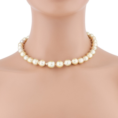 12-10mm Light Golden South Sea Pearl Necklace