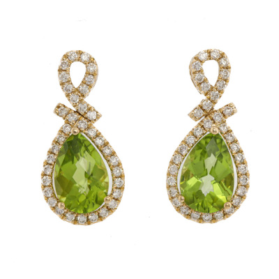 3.02ct Peridot and Diamond Earrings
