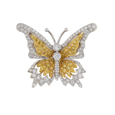Yellow & White Diamond Butterfly Brooch