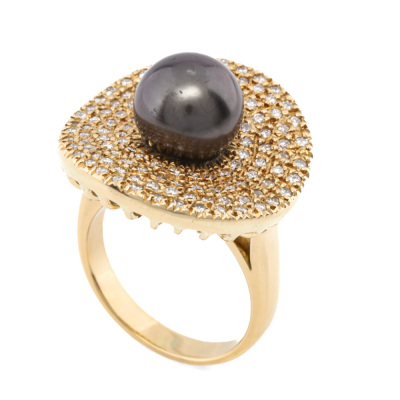 10.3mm Tahitian Pearl & Diamond Ring