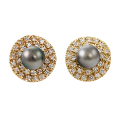 Tahitian Pearl & Diamond Earrings