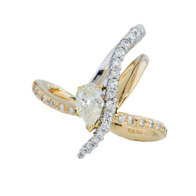 0.59ct Centre Yellow Diamond Dress Gold Ring