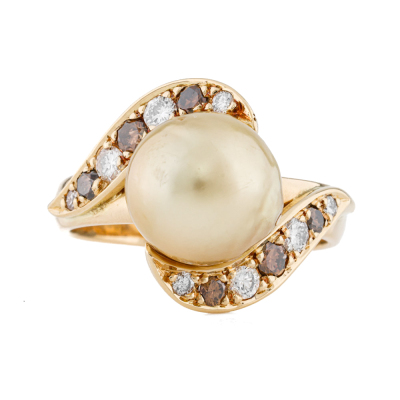 10.5mm Golden South Sea Pearl & Diamond Ring