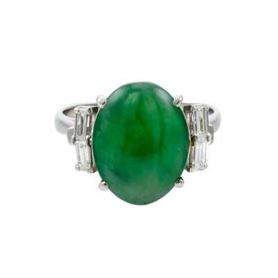 4.70ct Green Jade & Diamond Platinum Ring