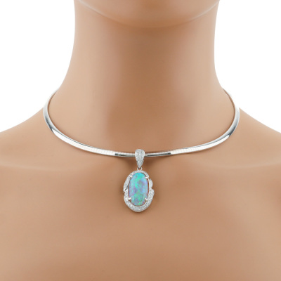 12.41ct Grey Opal & Diamond 18ct Gold Necklace