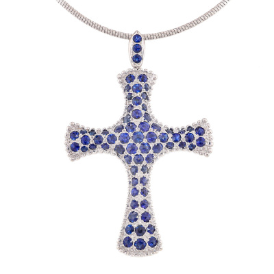 3.80ct Sapphire Cross Pendant 18ct White Gold