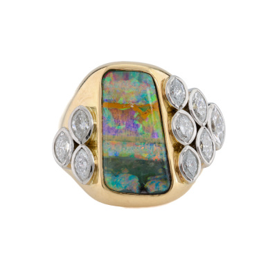 6.10ct Boulder Opal & Diamond Ring 18ct Gold