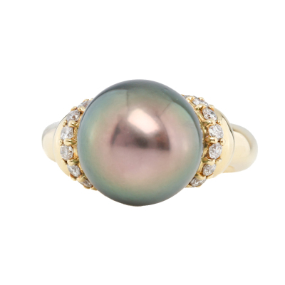 11.9mm Tahitian Pearl & Diamond Ring