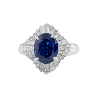 2.22ct Blue Sapphire & Diamond Platinum Ring