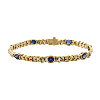2.80ct Curb Link Sapphire 18ct Gold Bracelet