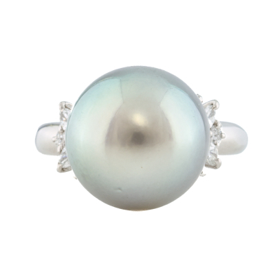 13.5mm Tahitian Pearl & Diamond Ring