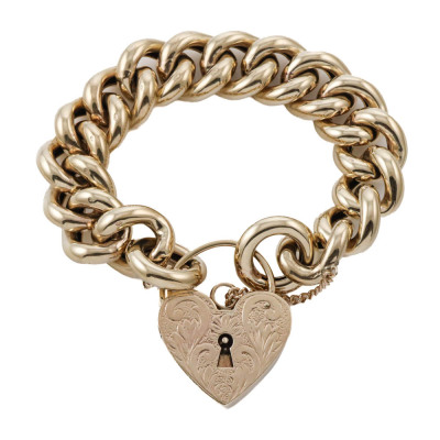 9ct Gold Heart Padlock Bracelet 97.5g